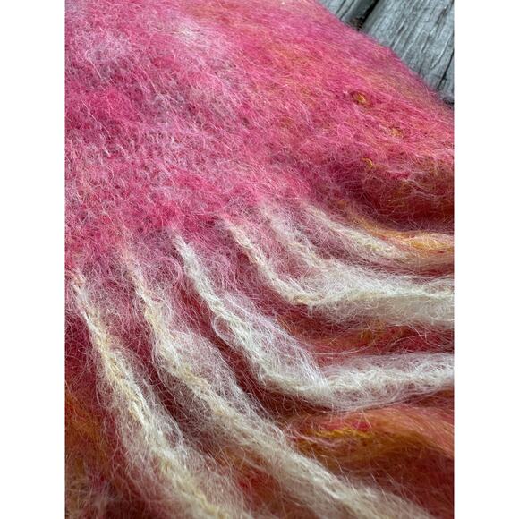 Abraham & Straus 100% Mohair Scarf orange coral yellow large Plaid Germany70x17” - Picture 10 of 12